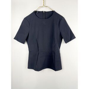 Tibi New York Women’s Size 4 Black Peplum Stretch Top Short Sleeve Business